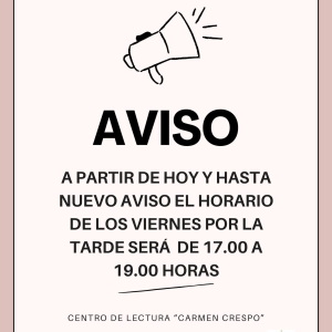 Aviso del Centro de lectura Carmen Crespo